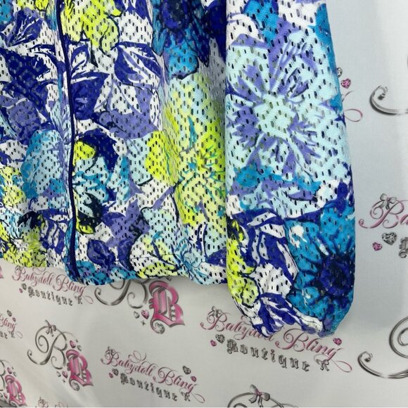 Zip up jacket mesh style lightweight Vibrant Blue and Green Patterned Jacket - Picture 3 of 9